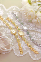 Oval Dial Green Gemstone Link Bracelet Watch