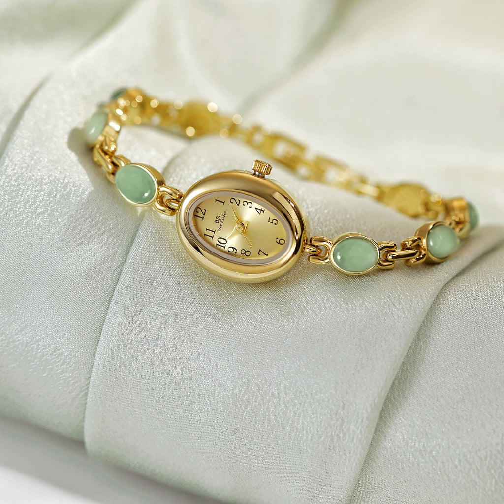 Sophisticated Oval Dial Stone Quartz Watch