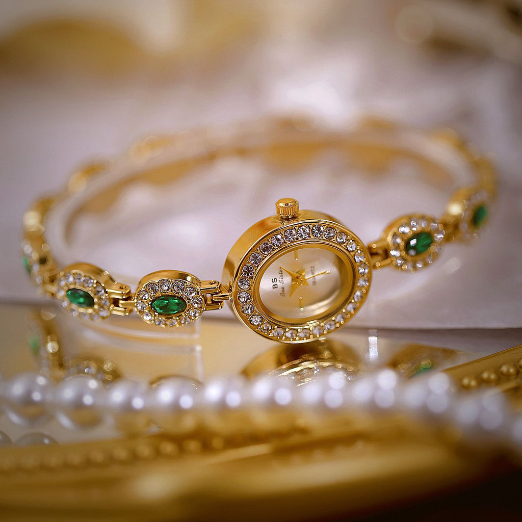Oval Gemstone Crystal Link Bracelet Watch