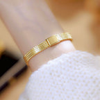 Oval Dial Diamond Accented Link Bracelet Watch