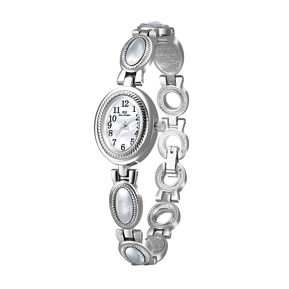 Oval Dial Gemstone Link Bracelet Watch