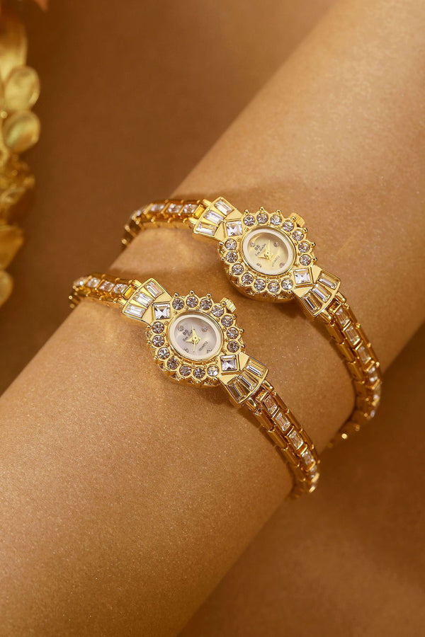 Crystal Flower Dial Link Bracelet Watch