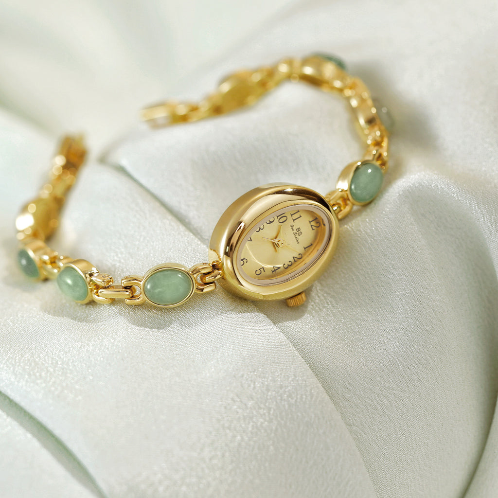 Sophisticated Oval Dial Stone Quartz Watch