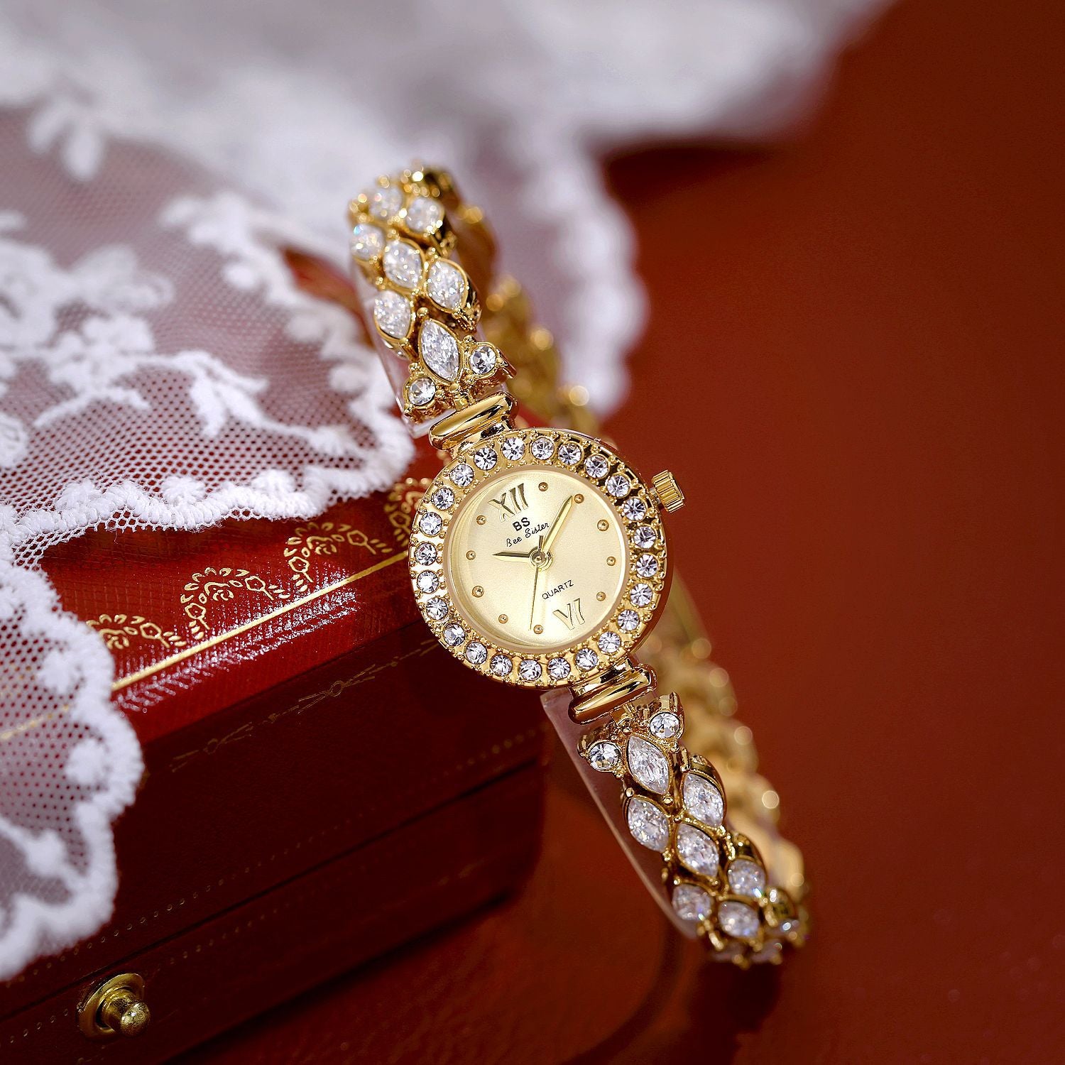 Luxury Quartz Watch with Crystal Embellishments