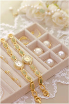Oval Dial Green Gemstone Link Bracelet Watch