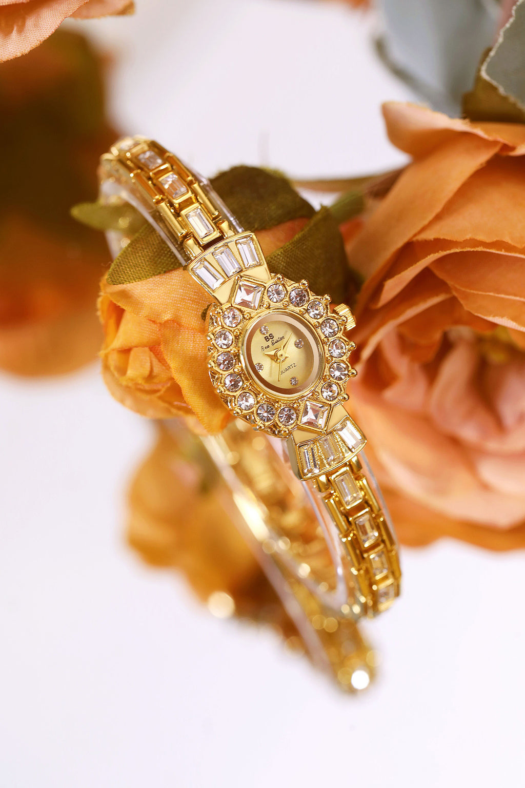 Crystal Flower Dial Link Bracelet Watch