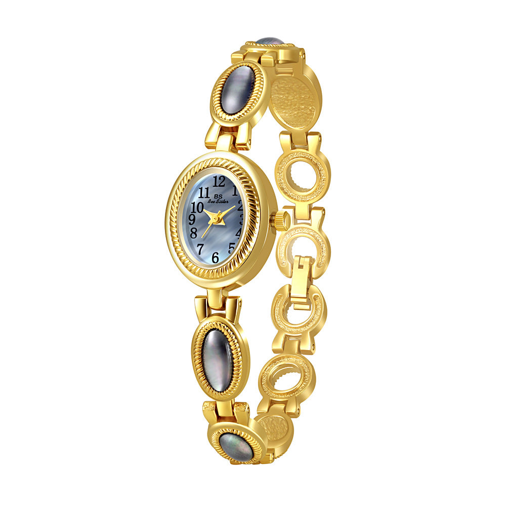 Oval Dial Gemstone Link Bracelet Watch