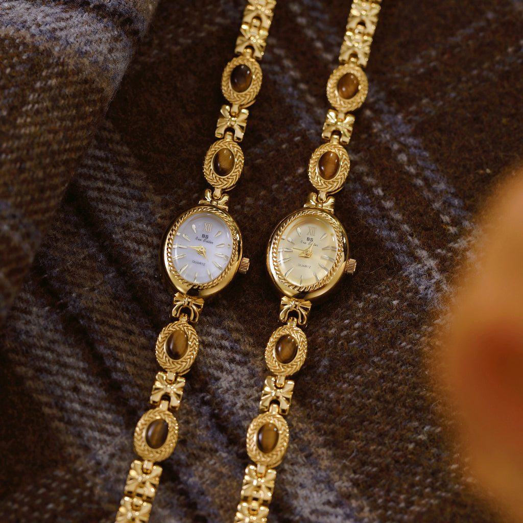 Oval Dial Gemstone Link Bracelet Watch