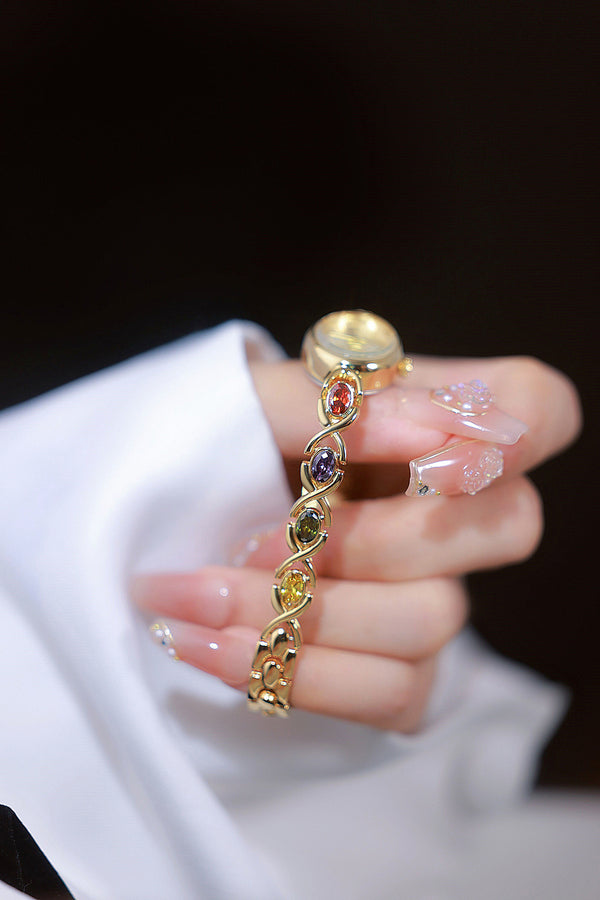 Oval Dial Multi-Gemstone Link Watch