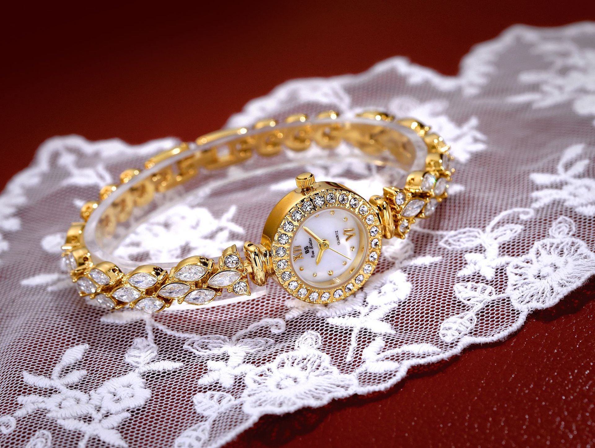 Luxury Quartz Watch with Crystal Embellishments