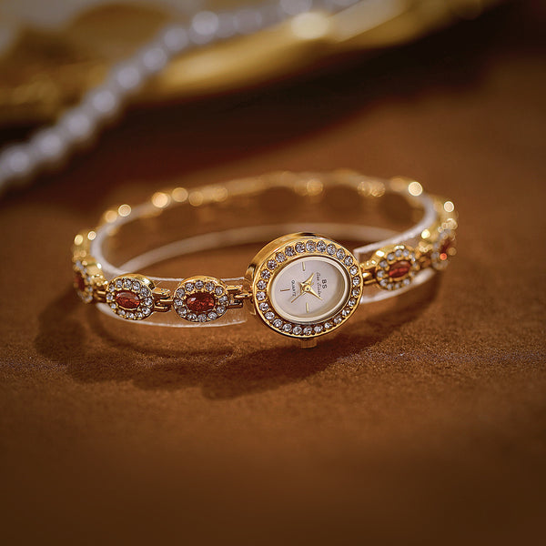 Oval Gemstone Crystal Link Bracelet Watch