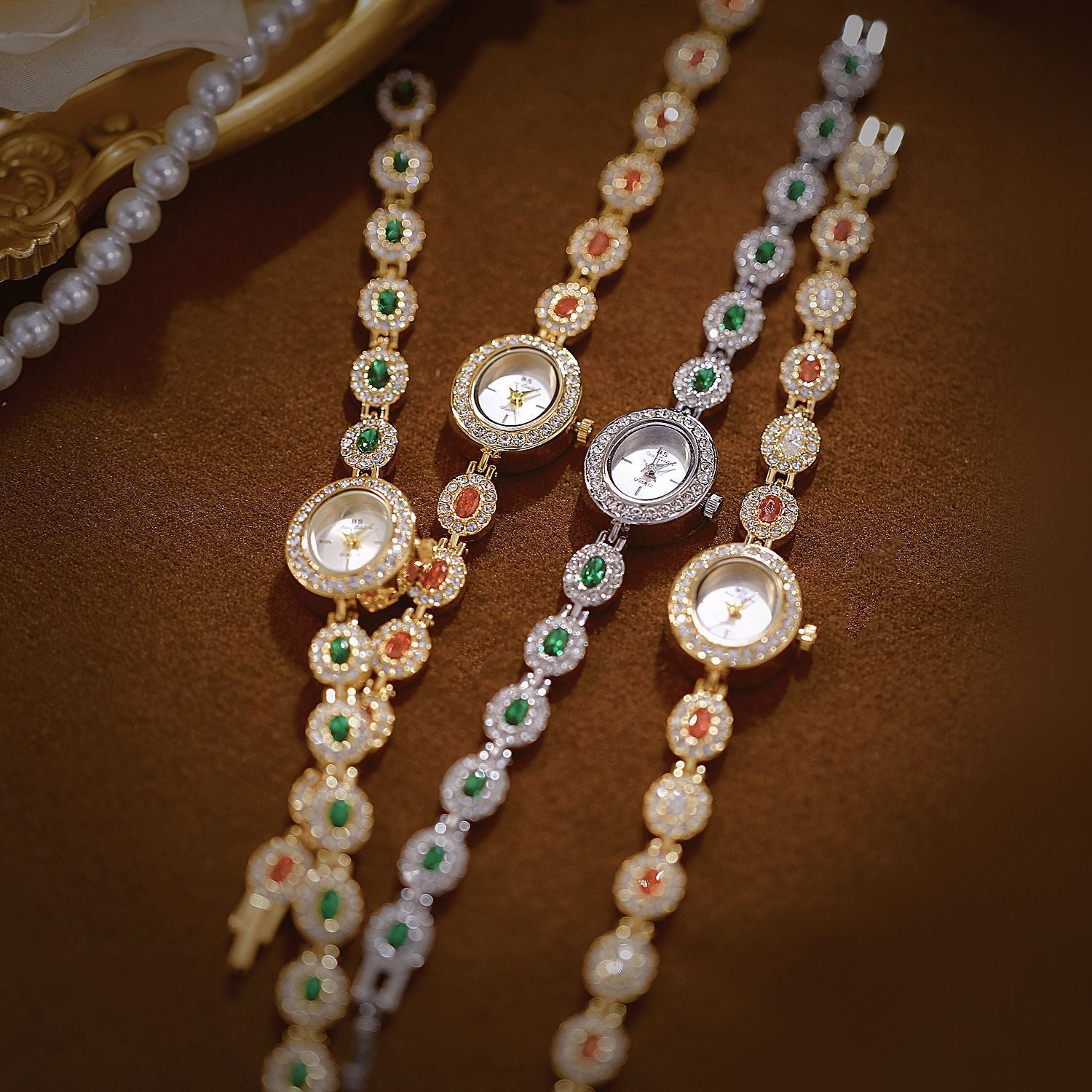 Oval Gemstone Crystal Link Bracelet Watch