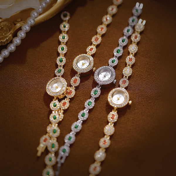 Oval Gemstone Crystal Link Bracelet Watch