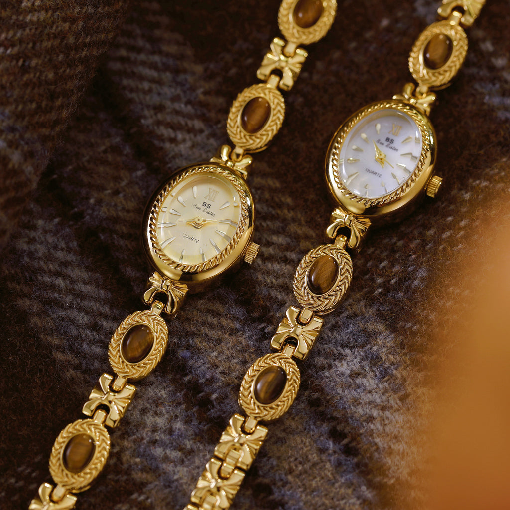 Oval Dial Gemstone Link Bracelet Watch