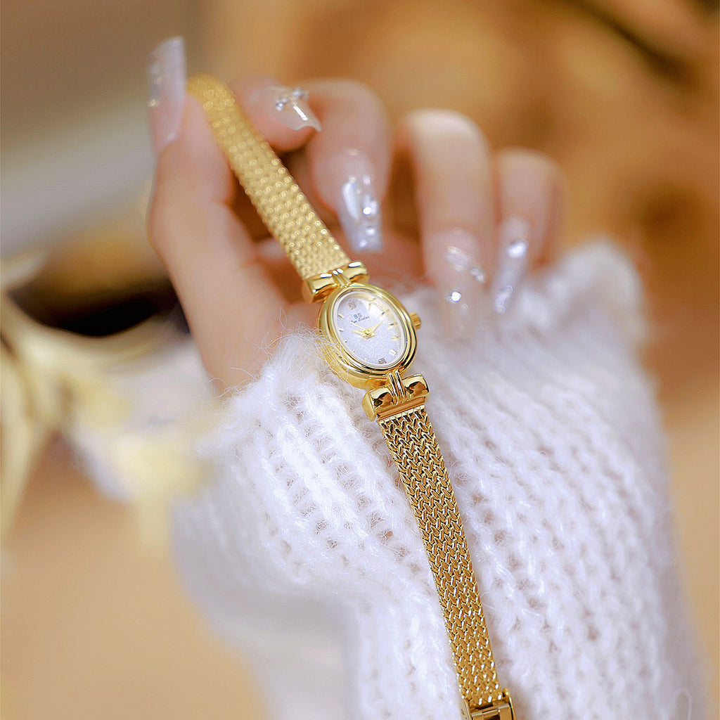 Oval Dial Diamond Accented Link Bracelet Watch