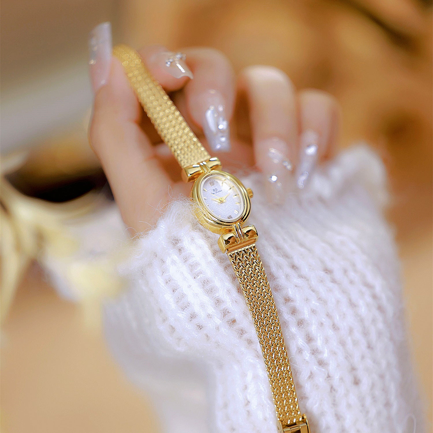 Oval Dial Diamond Accented Link Bracelet Watch