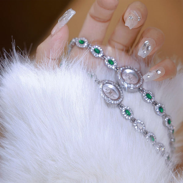 Oval Gemstone Crystal Link Bracelet Watch