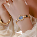 Oval Dial Gemstone Link Bracelet Watch