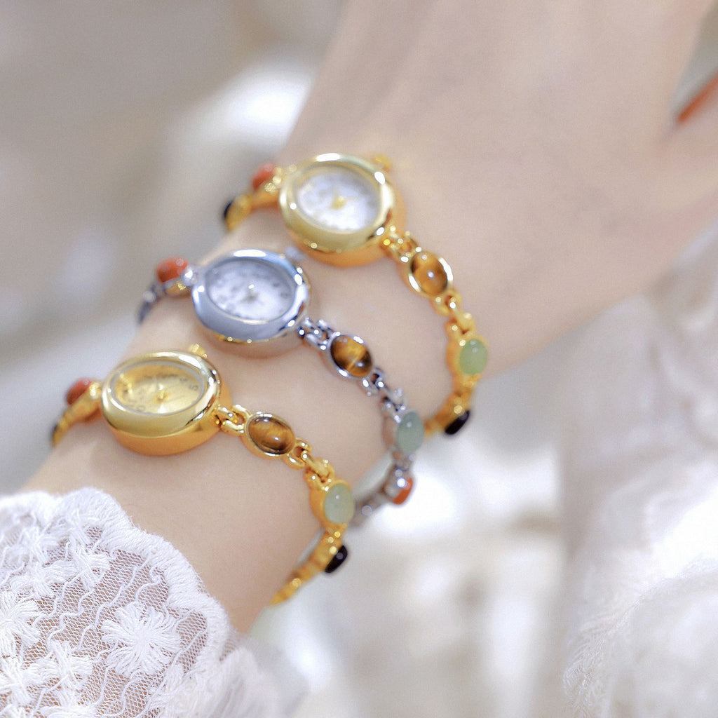 Sophisticated Oval Dial Stone Quartz Watch