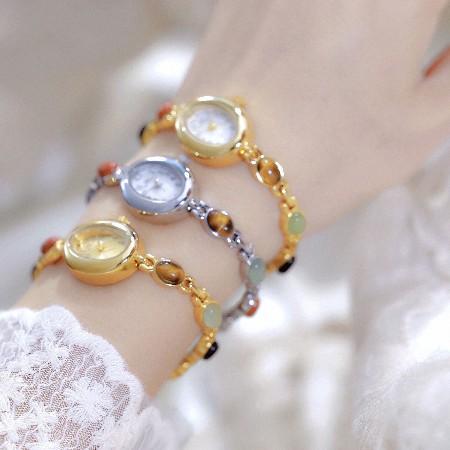 Sophisticated Oval Dial Stone Quartz Watch