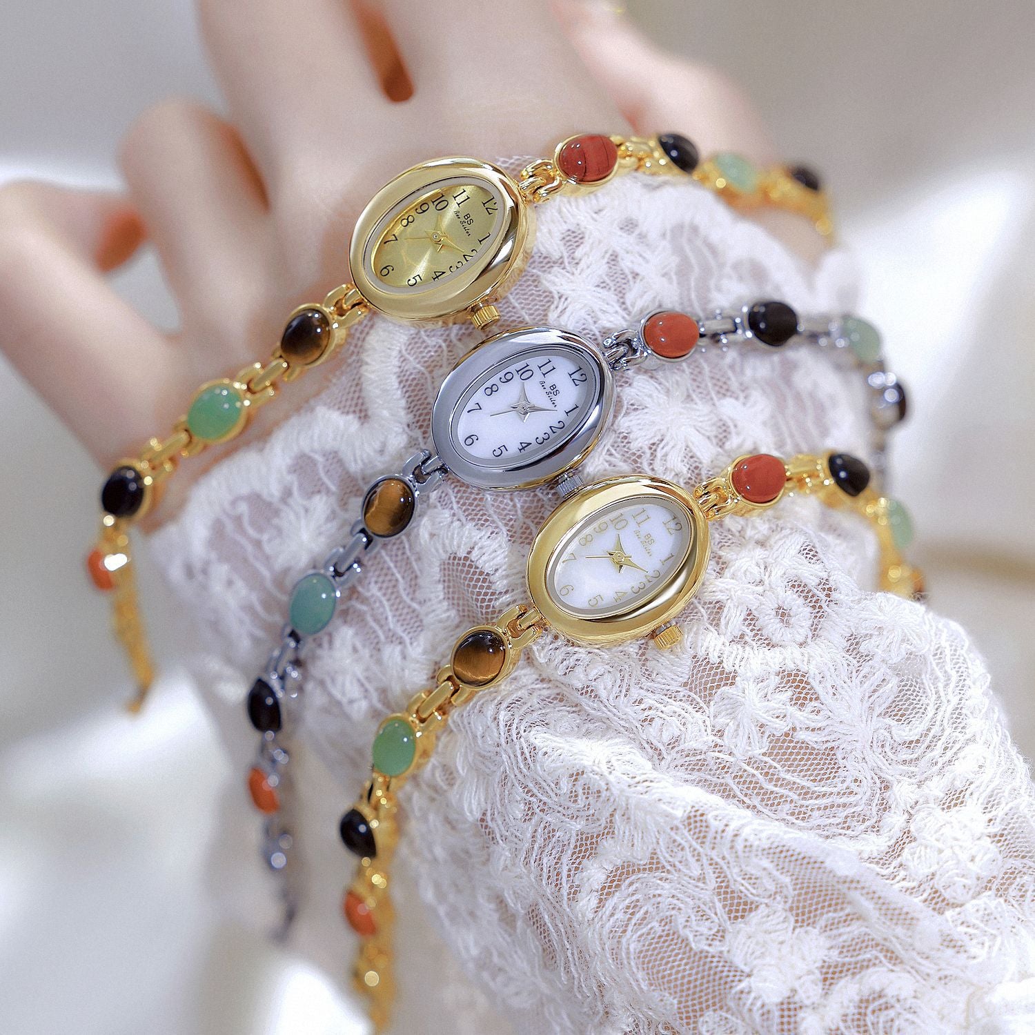 Sophisticated Oval Dial Stone Quartz Watch