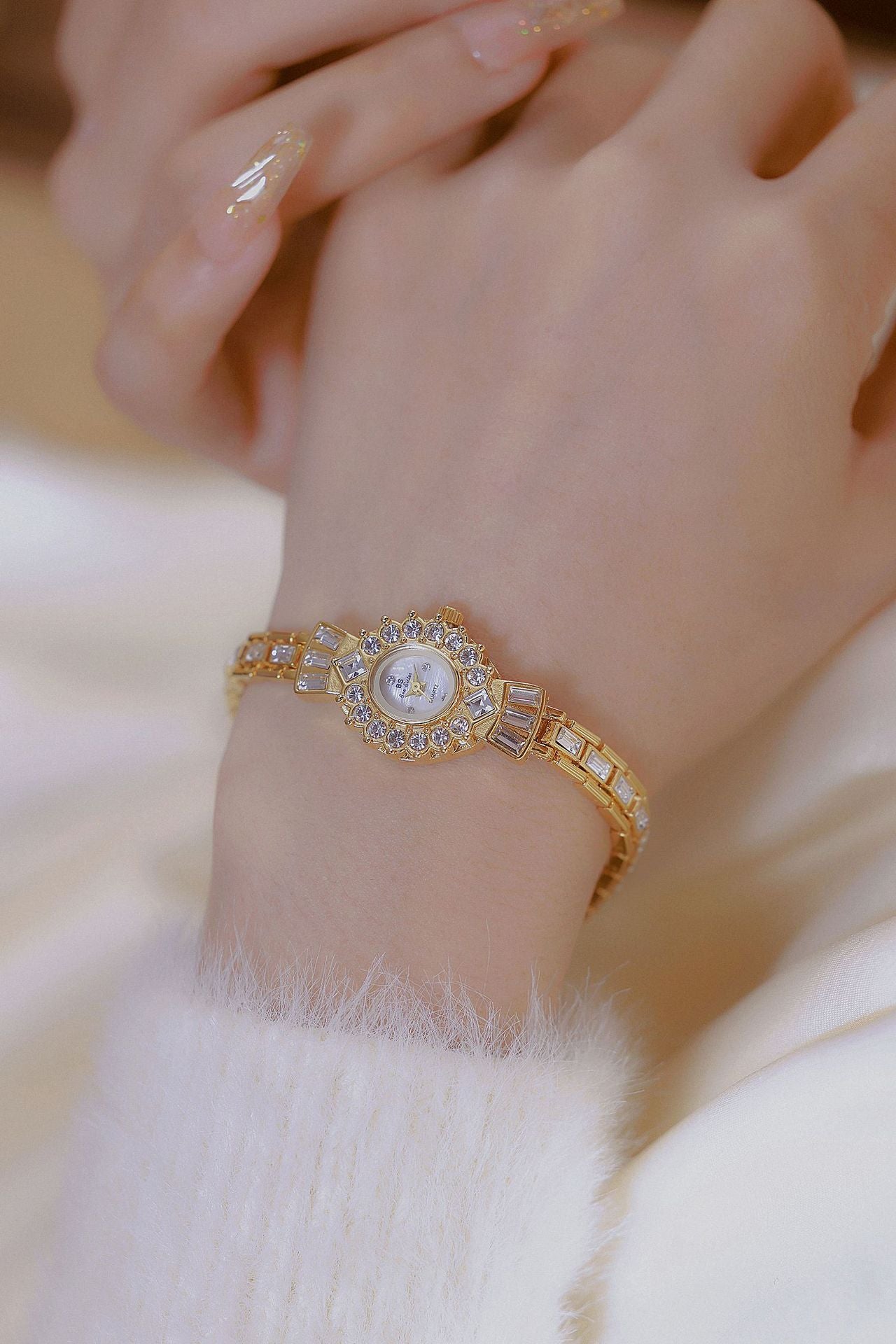 Crystal Flower Dial Link Bracelet Watch