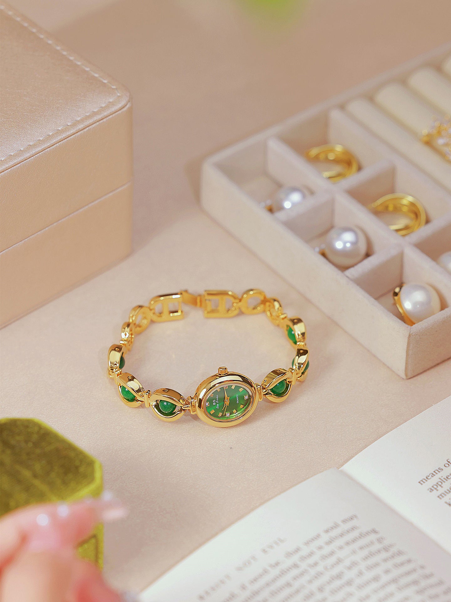 Oval Dial Pearl Link Bracelet Watch