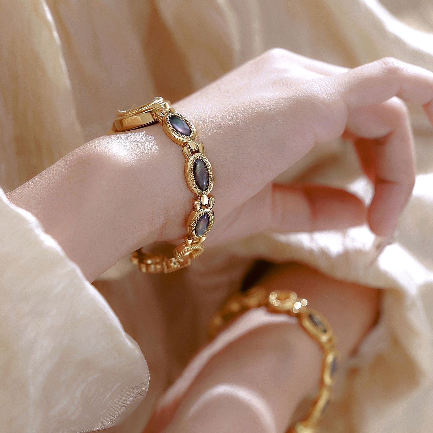 Oval Dial Gemstone Link Bracelet Watch