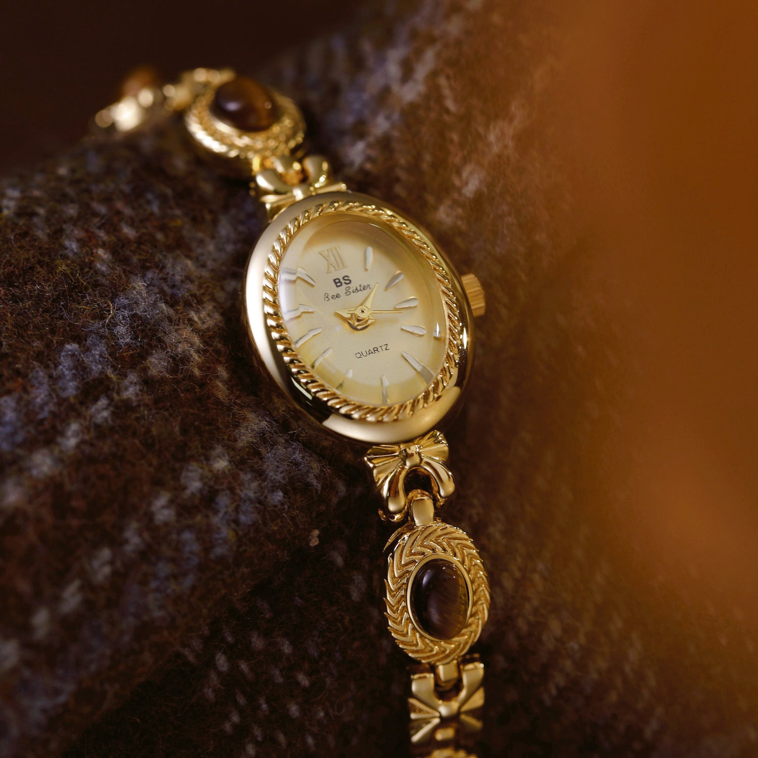 Oval Dial Gemstone Link Bracelet Watch