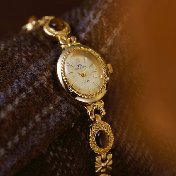 Oval Dial Gemstone Link Bracelet Watch