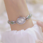 Oval Dial Green Gemstone Link Bracelet Watch