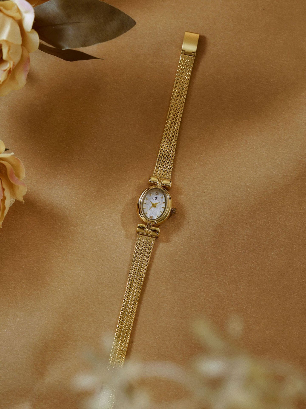 Oval Dial Diamond Accented Link Bracelet Watch