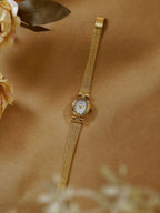 Oval Dial Diamond Accented Link Bracelet Watch