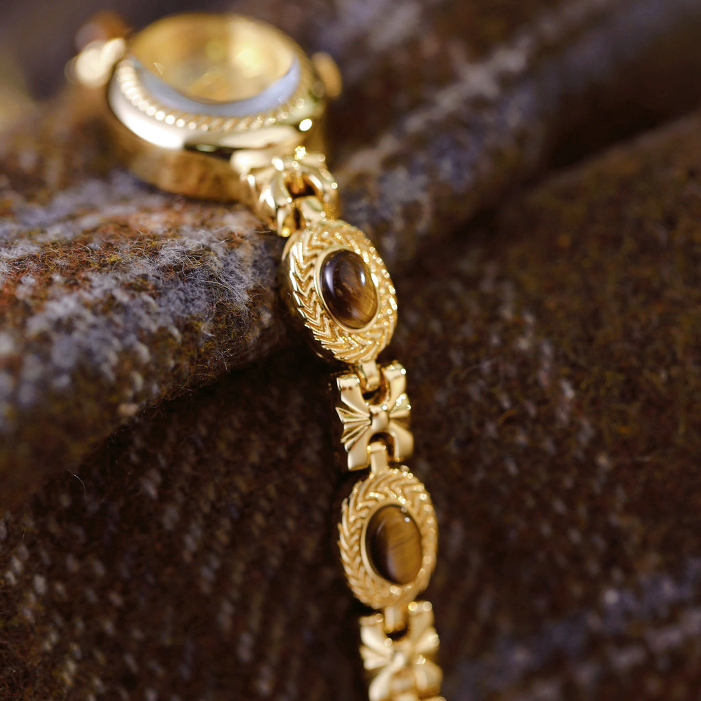 Oval Dial Gemstone Link Bracelet Watch