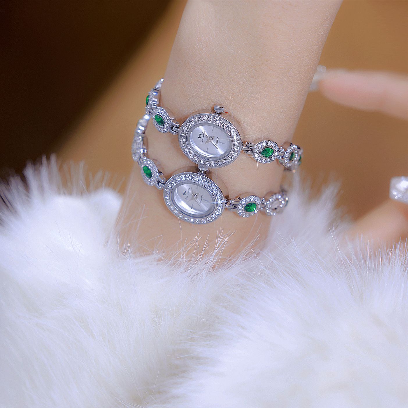 Oval Gemstone Crystal Link Bracelet Watch