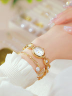 Oval Dial Pearl Link Bracelet Watch