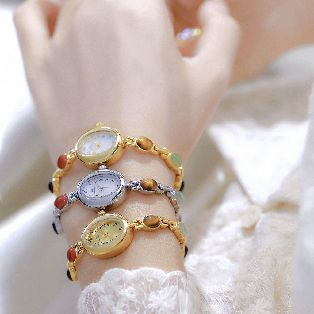 Sophisticated Oval Dial Stone Quartz Watch