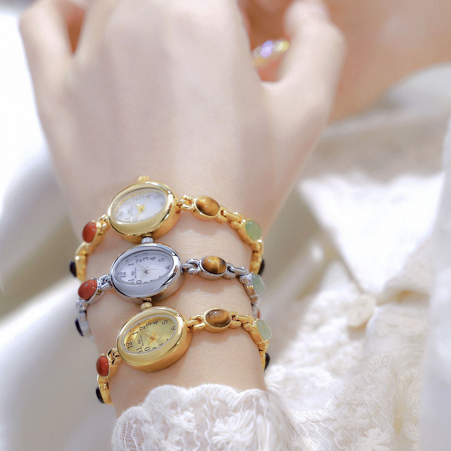 Sophisticated Oval Dial Stone Quartz Watch