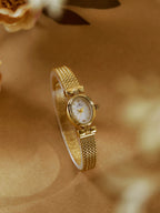 Oval Dial Diamond Accented Link Bracelet Watch