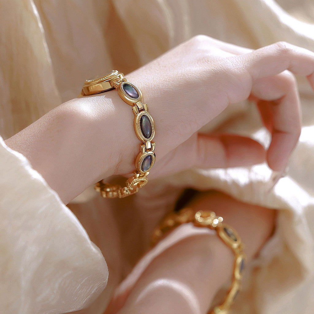 Oval Dial Gemstone Link Bracelet Watch