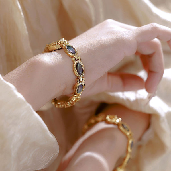 Oval Dial Gemstone Link Bracelet Watch