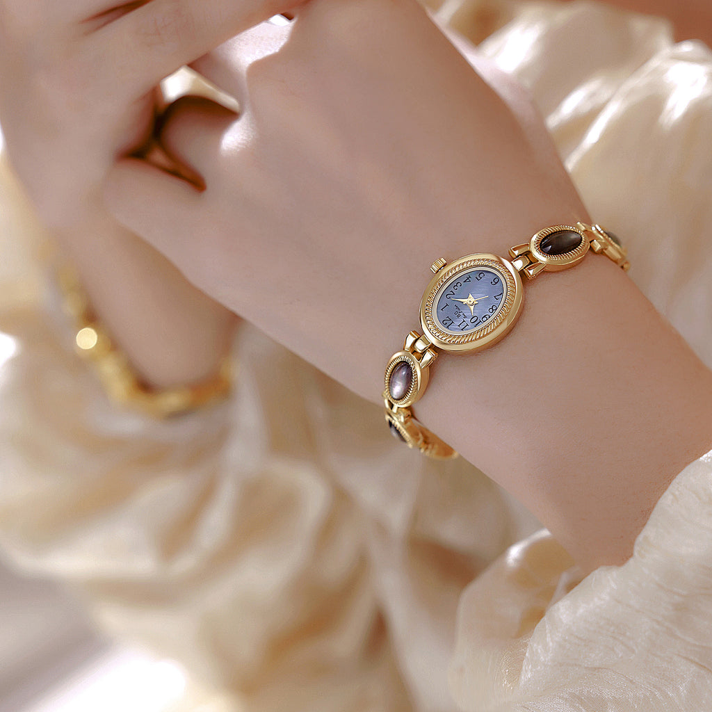Oval Dial Gemstone Link Bracelet Watch