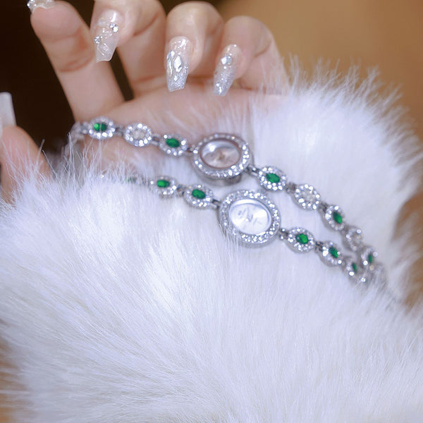 Oval Gemstone Crystal Link Bracelet Watch