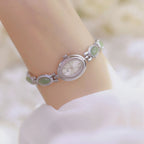 Oval Dial Green Gemstone Link Bracelet Watch
