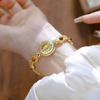 Oval Dial Gemstone Link Bracelet Watch