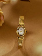 Oval Dial Diamond Accented Link Bracelet Watch