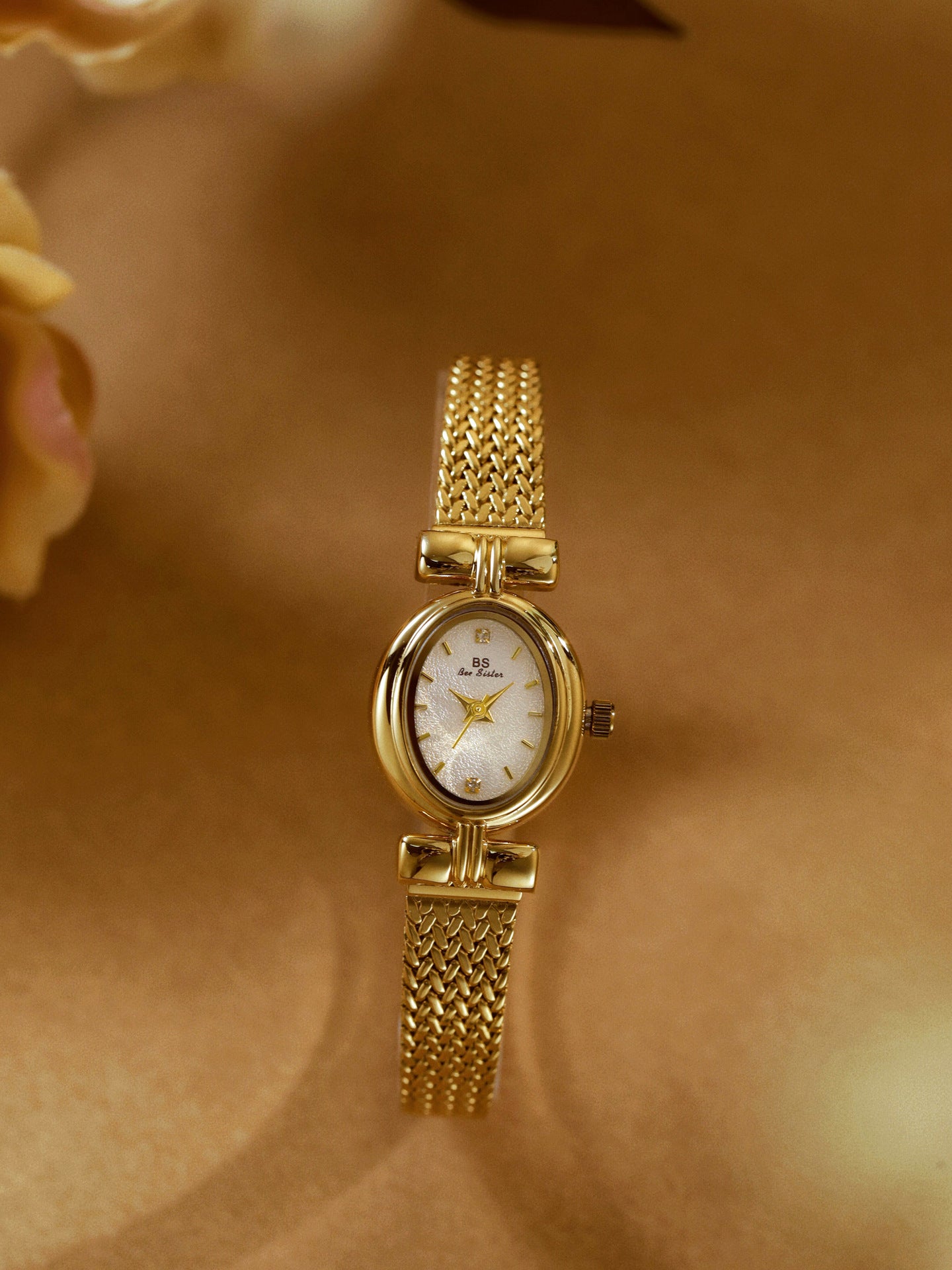 Oval Dial Diamond Accented Link Bracelet Watch