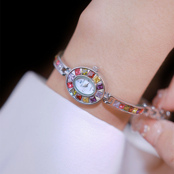 Oval Multi-Gemstone Bezel Bracelet Watch