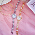 Round Crystal Bezel Floral Link Watch