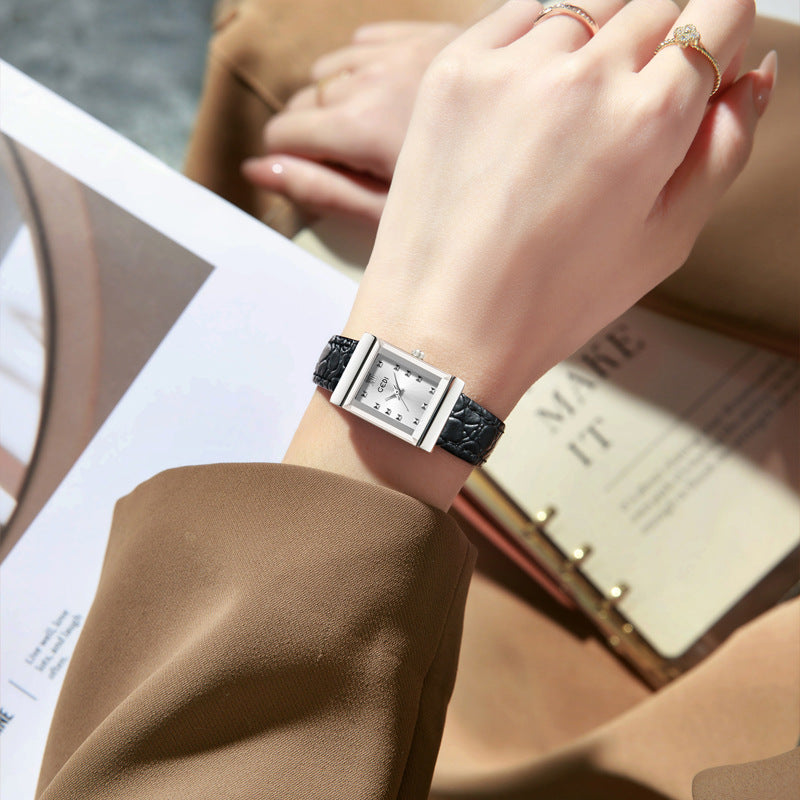 The Square Stud Dial Leather Watch
